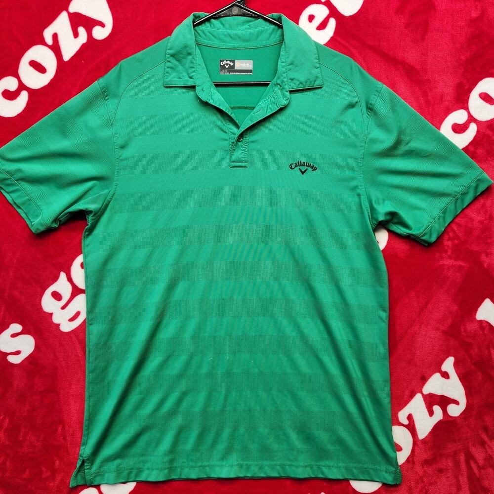 Callaway Opti Dri Polo Shirt Mens Large Green Striped Golf Performance Short...
